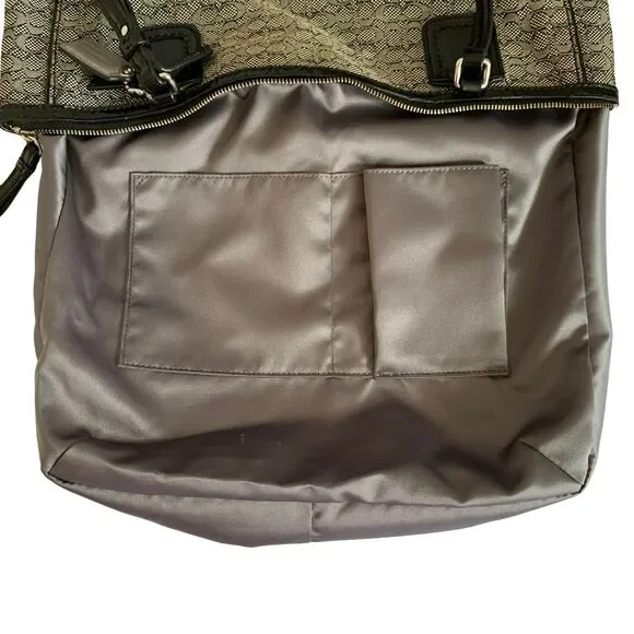 Coach Signature Jacquard Tote Bag Black Patent Leather Trim Shoulder Bag - Picture 7 of 12